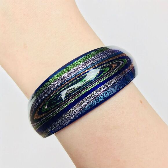 Vintage Cobalt Blue Blown Glass Handmade Cuff Bracelet - Picture 2 of 4